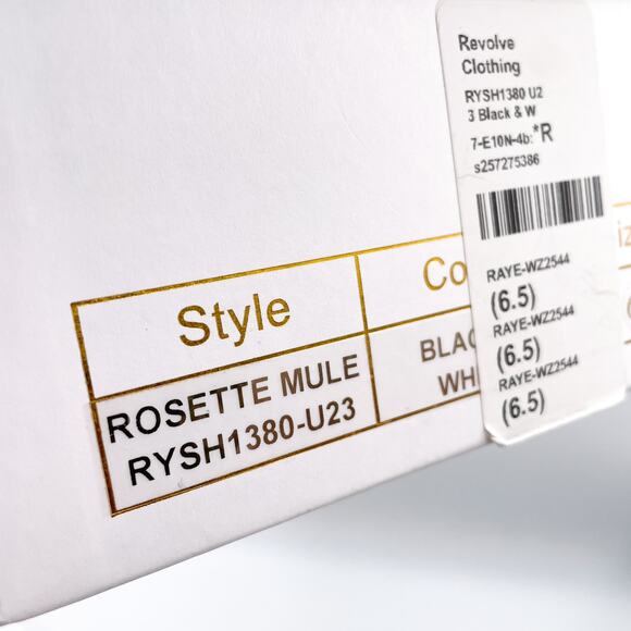 Raye Rosette Mules Black White Sandals Kitten Heels Square Toe Floral Sz 6.5 - Picture 10 of 10